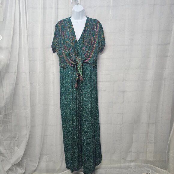 Vintage Carole Little Green Palazzo Jumpsuit Paisley Layered Beaded Boho 10 - Picture 9 of 9